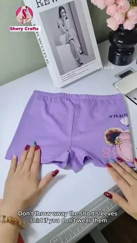 T-shirt to shorts tutorial #sewing #sewingtiktok #stitch #fashion 