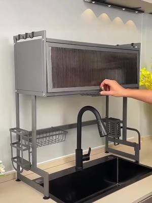 Organizador de platos con tapa, para proteger tu vajilla y darle elegancia a tu cocina - Color negro