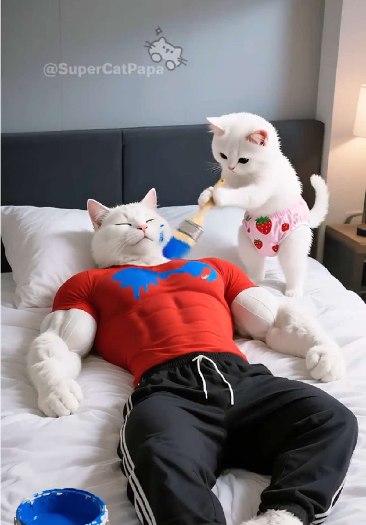 Funny little kitten pranks its dad #AIvideo #AICatStory #SuperCatDad #AIMonsterPet 宠 