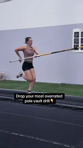 Here’s one: Split leg Bubkas. Most people do these because they don’t have the strength to do normal ones. The problem is there is no clear progression, they don’t build strength well, and there are much better options available. Instead try doing them on a dip bar or parallel bars, then progress to negatives until you can do 10 seconds on the way down, then progress to partial reps, then to normal Bubkas, and finally to weighted ones. This is a clear progression that works. The progression is how you improve. #polevault #polevaultdrills #polevaulttraining