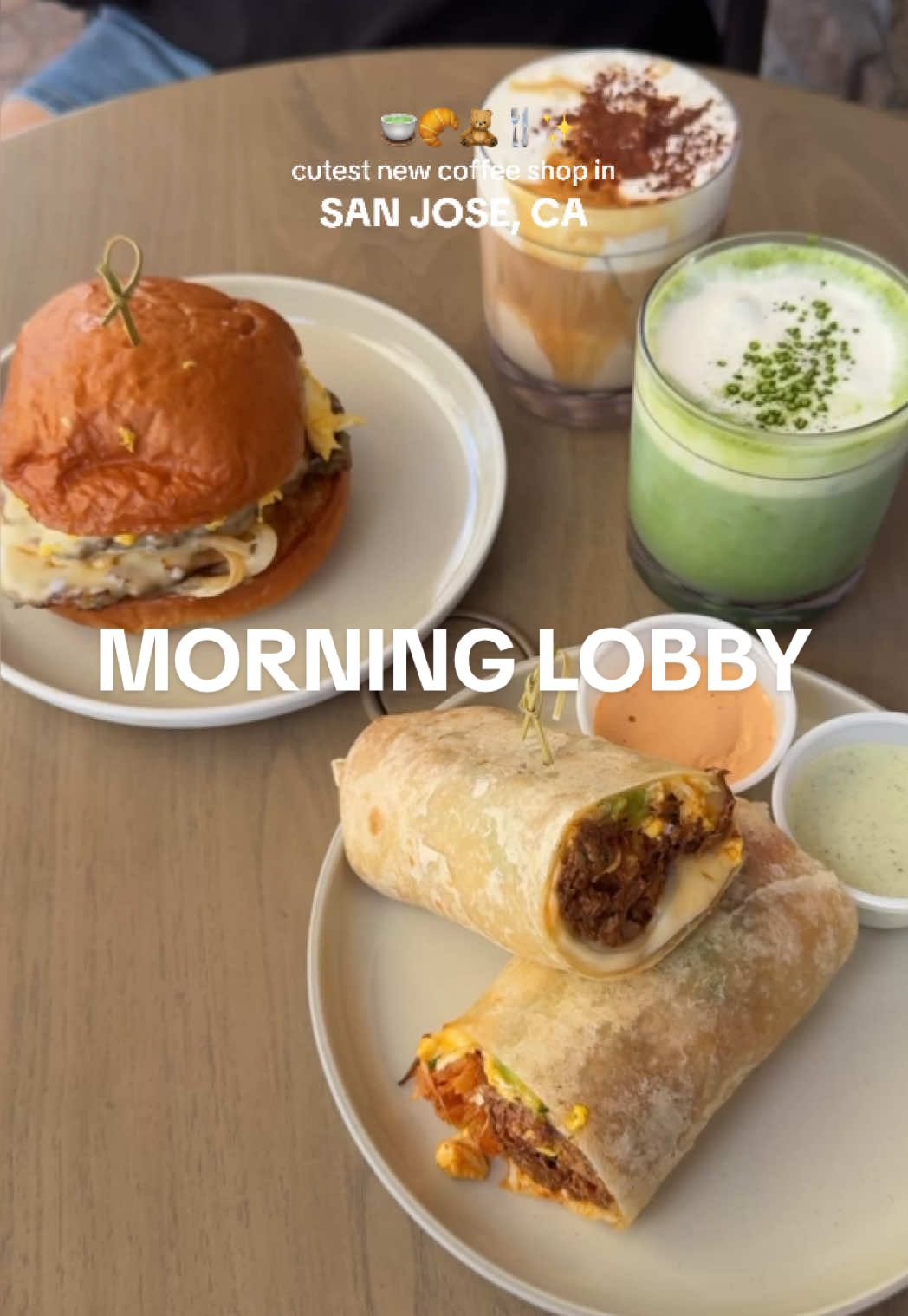obsessed with their birria breakfast burrito 🙂‍↕️ *limited daily so go early!  super cute inside! no reservations - first come first serve.  matcha was not as strong as I’d like but cream top was delish! they use saint frank for their coffee ☕️ 📍morning lobby - san jose, ca  #matcha #bayareaeats #bayareafood #sanjose #matchalatte #brunch #bayarea 
