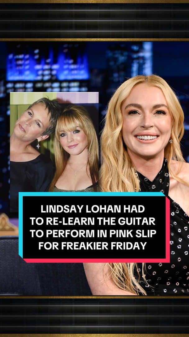 @lindsaylohan had to re-learn the guitar to perform in Pink Slip for Freakier Friday! #FallonTonight #TonightShow #LindsayLohan #FreakyFriday #FreakierFriday #JimmyFallon 
