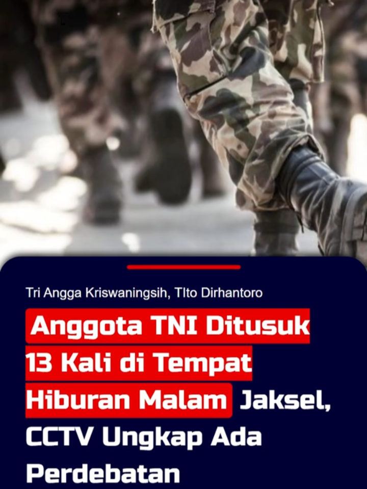 Seorang anggota TNI berinisial RU diduga menjadi korban penusukan di tempat hiburan malam di kawasan Jakarta Selatan atau Jaksel pada Minggu (27/7/2025) dini hari.  Adalah pelaku berinisial RR, terduga penusukan terhadap korban RU. Saat ini, RR telah ditangkap polisi di rumahnya di kawasan Jakarta Timur pada Minggu malam.  Sahabat KompasTV juga bisa memperoleh informasi terkini melalui website: www.kompas.tv #tni #tentara #tentaranasionalindonesia #polisi #tempathiburan #hiburanmalam #jakarta #jaksel#jakartaselatan #penganiayaan