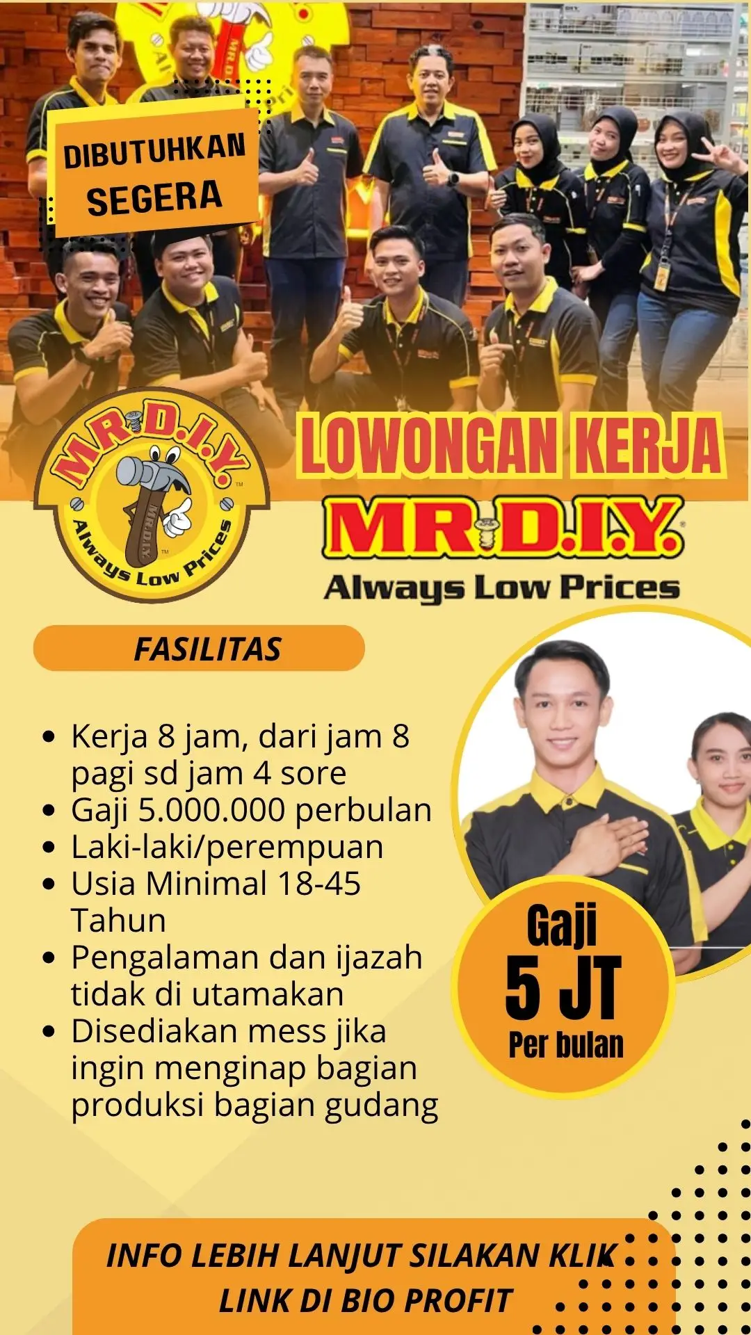 Informasi Lowongan kerja MR DIY Terbaru 2025 Proses rekrutmen di MR.DIY tidak dikenakan biaya apapun. Posisi: Supervisor Asst. Supervisor Kasir Promotor Store Boy (Gudang) Info pendaftaran silahkan KLIK link di bio #infoloker #lowongankerja #mrdiy #loker2025 #loker #kerja #lokerterbaru #fyp #lowongankerja2025 #mrdiyindonesia #kabarbaik #viral #masukberanda