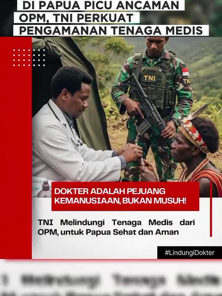 Pembangunan Rumah Sakit di Papua Picu Ancaman OPM, TNI Perkuat Pengamanan Tenaga Medis Di tengah ancaman kelompok bersenjata OPM terhadap para dokter, negara tidak tinggal diam. Pemerintah membangun belasan rumah sakit tipe C di wilayah rawan Papua, dan TNI hadir untuk memastikan proses itu berjalan aman. Para dokter dan tenaga kesehatan bukan bagian dari konflik—mereka adalah pejuang kemanusiaan yang membawa harapan bagi masyarakat Papua. TNI, bersama pemerintah daerah dan masyarakat, bersatu menjaga mereka. Negara hadir, dan TNI terus menjaga agar pelayanan kesehatan tetap aman bagi rakyat Papua. #NegaraHadir #PapuaAman #TNIJagaDokter #DokterUntukPapua #OPMBukanSolusi #PapuaSehat #TenagaKesehatanDilindungi #RumahSakitPapua #TNIUntukKemanusiaan #BersamaPapua