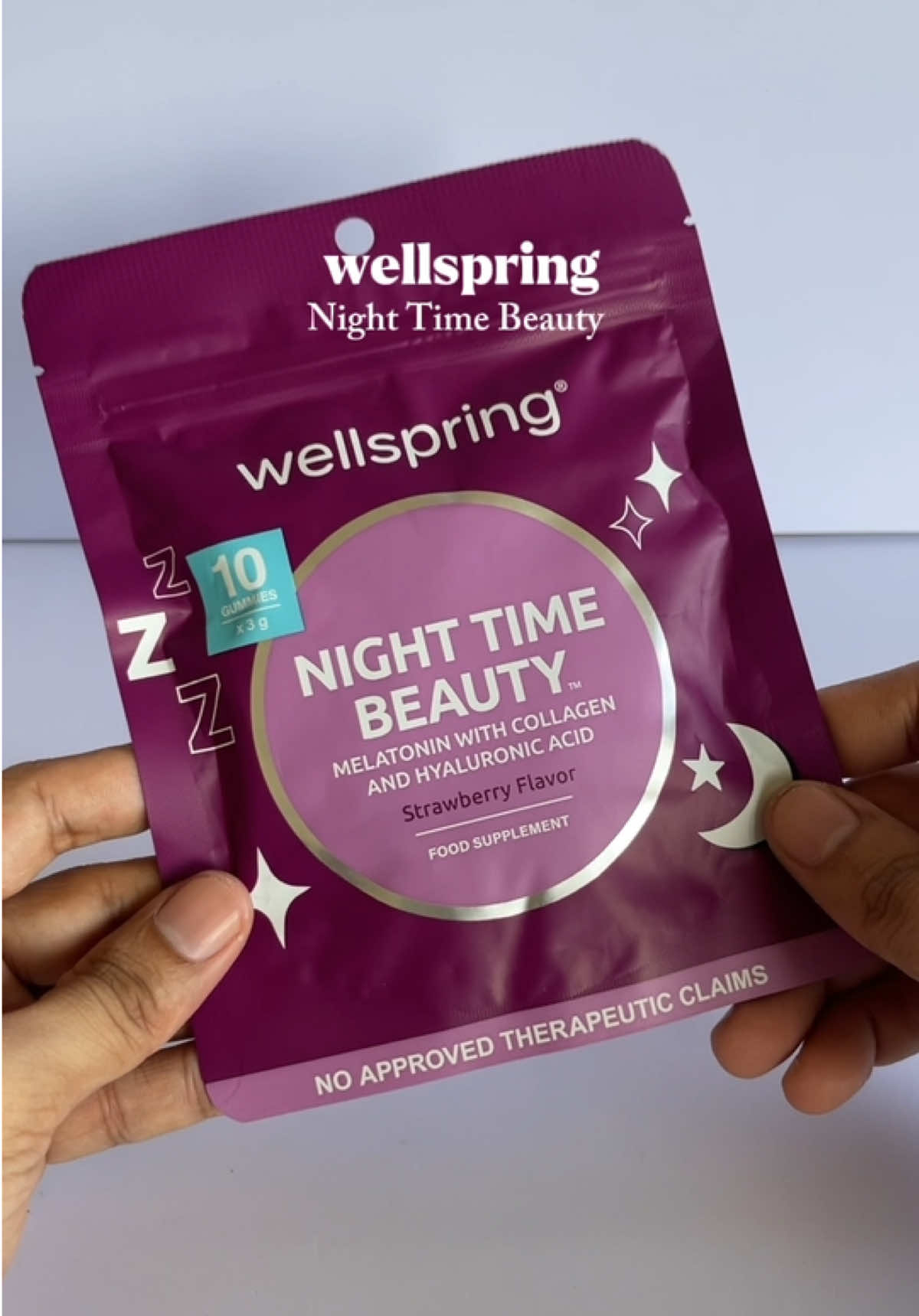 Wellspring 10PCS Night Time Beauty Melatonin Gummies Pouch with Collagen and Hyaluronic Acid. #wellspring #nighttimebeauty #melatoningummie #collagen #hyaluronicacid #bettersleep #calmandrelaxation #glowingskin #beauty #fyp 