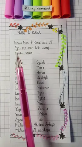 Nama Nabi & Rasul 🌺 #edukasianak #namanabi  #edukasianakpintar #edukasianakanak #edukasi #tulisan #tulisantangan #handwriting #edukasiislami #edukasiislam  #tulisan #belajar    #edukasianakmuslim  #edukasianakdesa  @Rahmadani 💐 