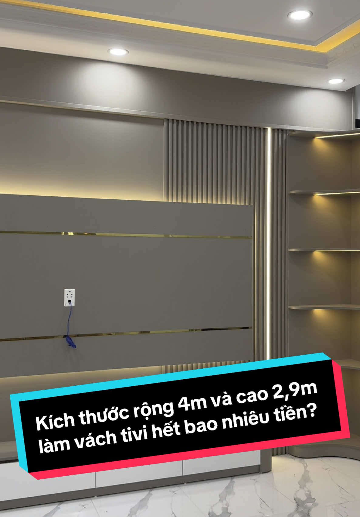 Kích thước rộng 4m và cao 2,9m làm vách tivi hết bao nhiêu tiền?  #xuhuong  #vachtivi  #nhuaoptuong  #trangtriphongkhach  #noithatthuanphat  #trangtrinoithat3d
