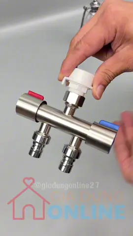 1245 - Van chia nước 2 cổng xả inox có khớp nối nhanh, đóng mở riêng biệt cho toilet, nhà tắm...
