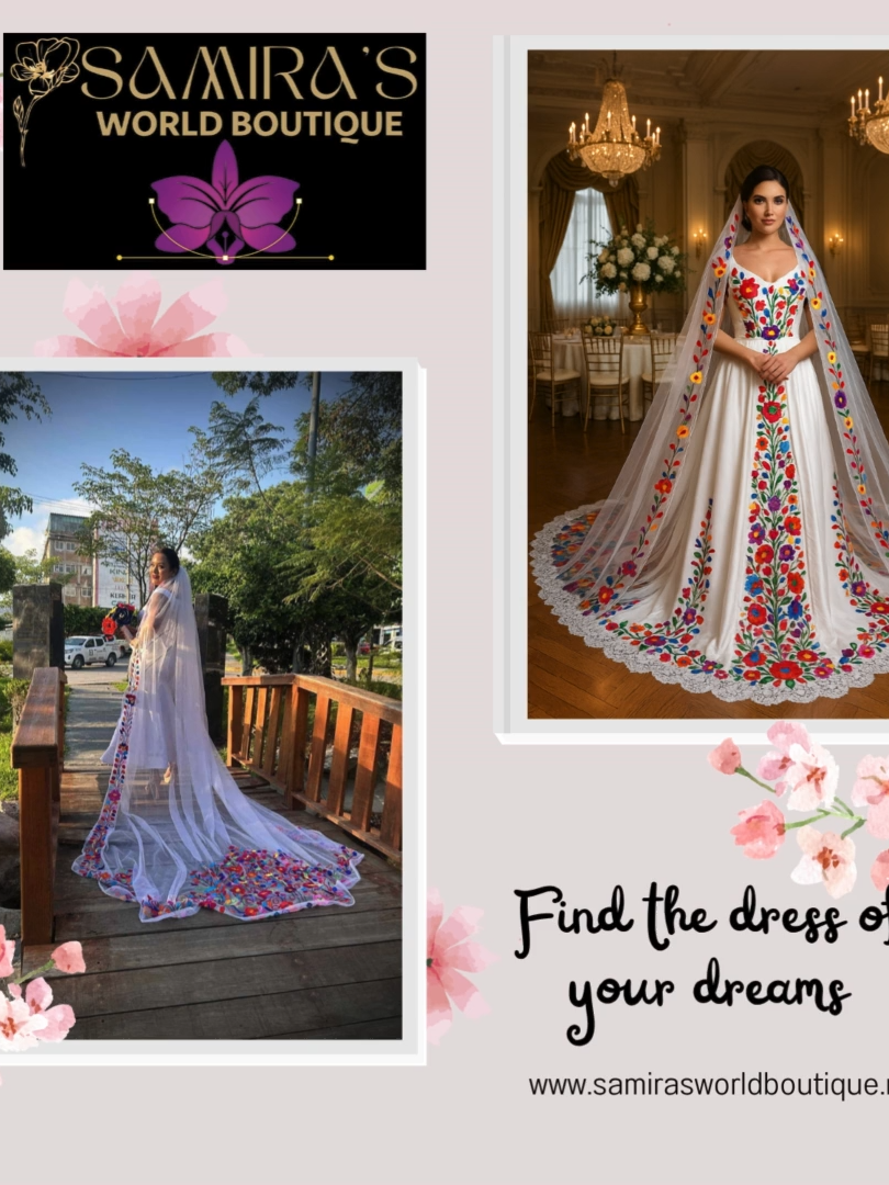 Samira's World Boutique — located in Phoenix, Arizona — invites you to discover the most exclusive collection of handcrafted wedding dresses. Each piece is a work of art, hand-embroidered with unique details and made to order with a minimum of three months' notice. ✨ Custom designs that honor our roots and enhance your essence on one of the most important days of your life. 📍 Visit us by appointment at Tlaquepaque Plaza, 4150 West Peoria Ave, Suite 129. 📲 Direct contact: Samira Jabbar – 623 326 5615 🌐 Shop online: samirasworldboutique.net