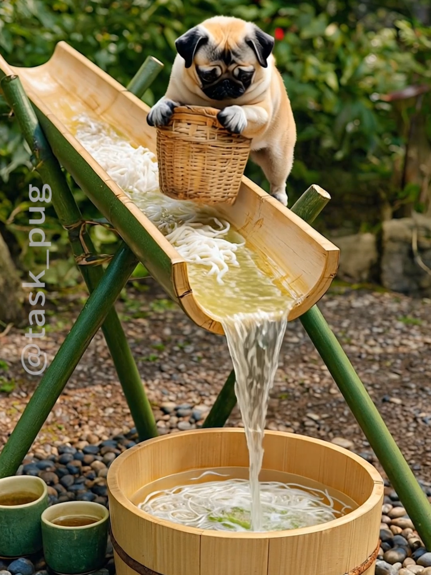 Too Hot? Time for Cold Japanese Somen Noodles!（AI Pug 57) #pug #cute #fyp #carlino #taskpug
