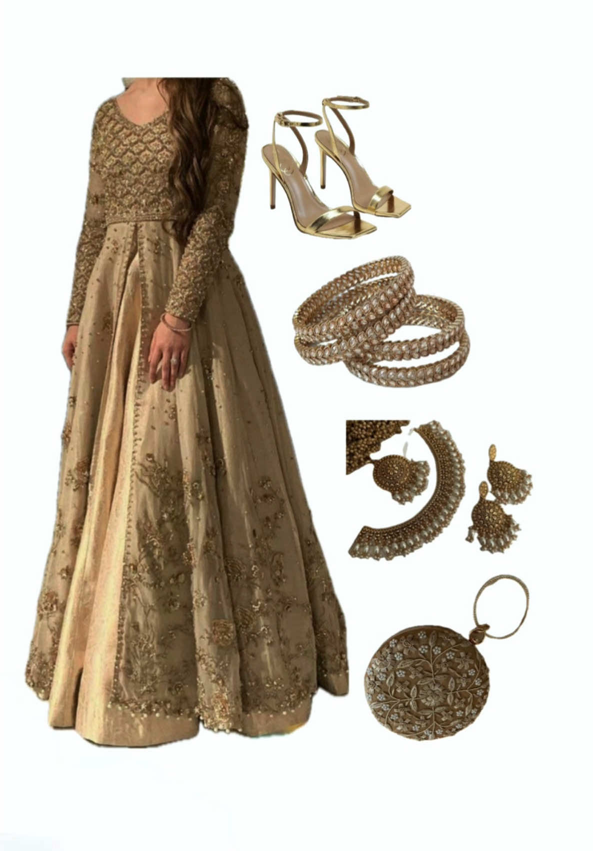 Gold never goes out of style✨  3 wedding guest outfits with matching accessories which one are you picking?💛 #pakistan #pakistani_tik_tok #pakistani #pakistanitiktok #desimoodboard #desi #fyp #fyppppppppppppppppppppppp #desigirl #fypシ゚ #pakistaniinspo #weddinginspo #pakistanibride 