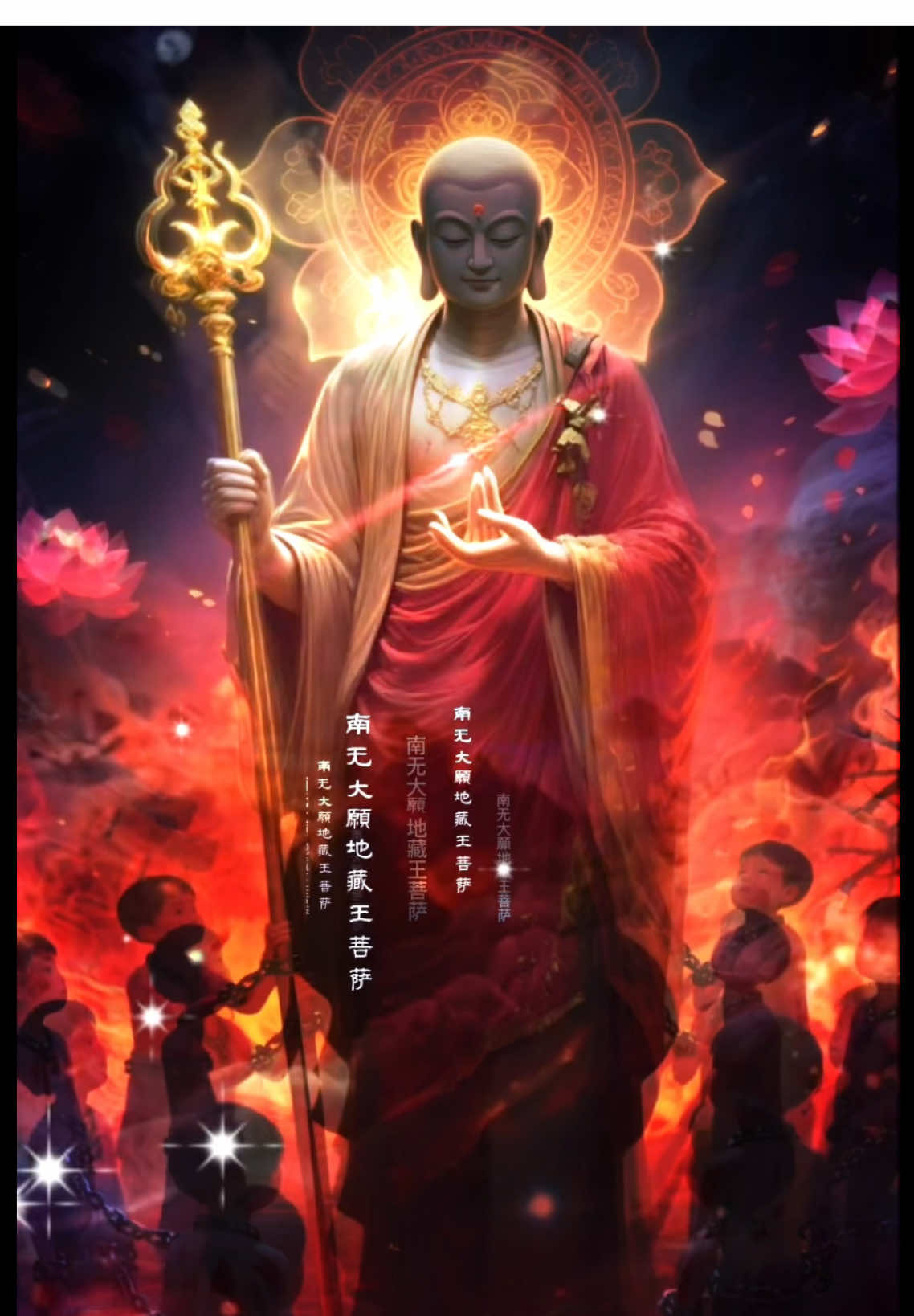 #BuddhistMantra -#藏王菩薩心咒  咒原文：嗡哈哈哈温珊摩帝梭哈     地藏菩萨跟我们娑婆世界众生缘份深，本愿功德广大不可思议，经中分明赞叹，读诵便知。如经中云：“每日念菩萨名千遍，至于千日。是人当得菩萨遣所在土地鬼神，终身卫护，现世衣食丰溢，无诸疾苦。乃至横事不入其门，何况及身。是人毕竟得菩萨摩顶授记。”等等，这里的“菩萨”指地藏菩萨。 藏王菩薩心咒 #ksitigarbha ##BuddhistMantra #南無大願地藏王菩薩．#地藏王菩薩心咒 #ksitigarbha #karmaeliminating #buddhaya #adidaphat #nammo #buddhism #佛教