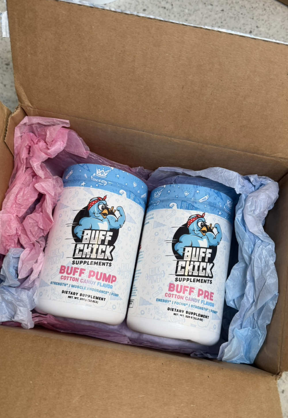 🍬SHE’S HERE🍬 cotton candy pre AND PUMP!! are yours to grab over at @Buff Chick Supplements 🕺🏻 As a caffeine sensitive girl, I’m gonna grab pump 98% of the time. So now that my favorite flavor comes in pump too, I’m set for life 🎉