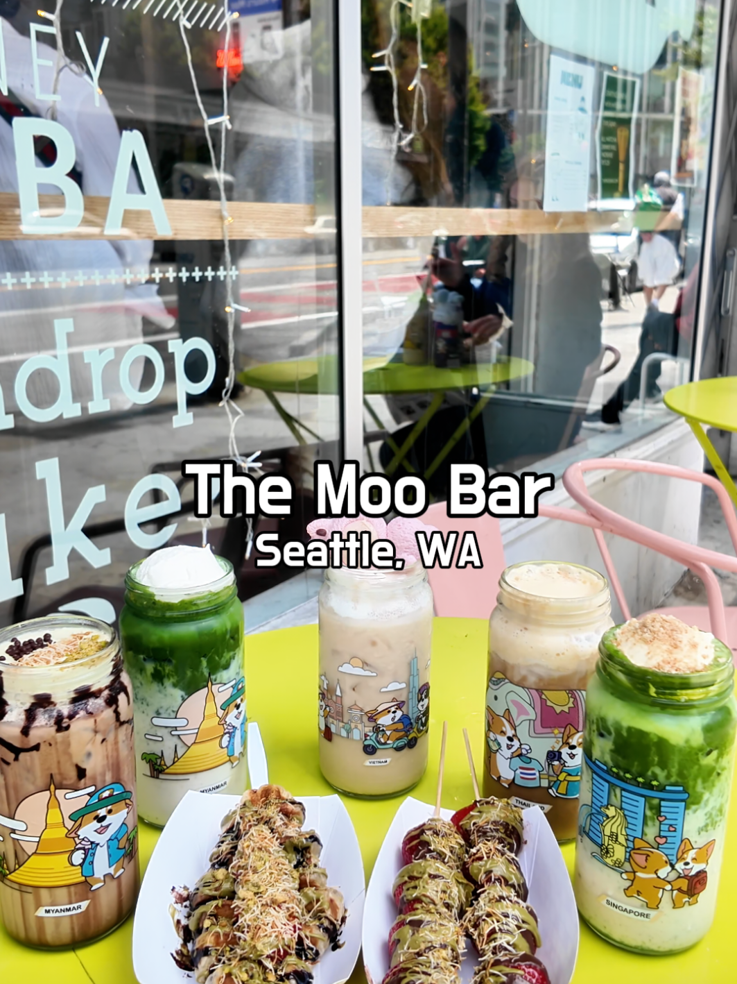 Restaurant - The Moo Bar @The Moo Bar  This cute Boba and Cafe store spot in Seattle SLU area. They serve delicious drinks and dessert in the cute reusable anime themed mason jars.  For more food content, follow us  IG: @jl.foodiy.seattle TikTok: @jl.foodiy.seattle Food we ordered - ✨Dubai Strawberries Sticks ✨Dubai Croffle ✨Dubai Milk Tea ✨Banana Pudding Matcha Latte ✨Cream Corn Viet Coffee ✨Honey Whipped Matcha Latte ✨Labubu Milk Tea 📍2124 Westlake Ave N, Seattle, WA Music - WALK - HURRYKNG, Pháp Kiều, ISAAC, HIEUTHUHAI, Negav quá oke | Anh Trai Say Hi #jlfoodiy #food #seattle #washington #explorer 