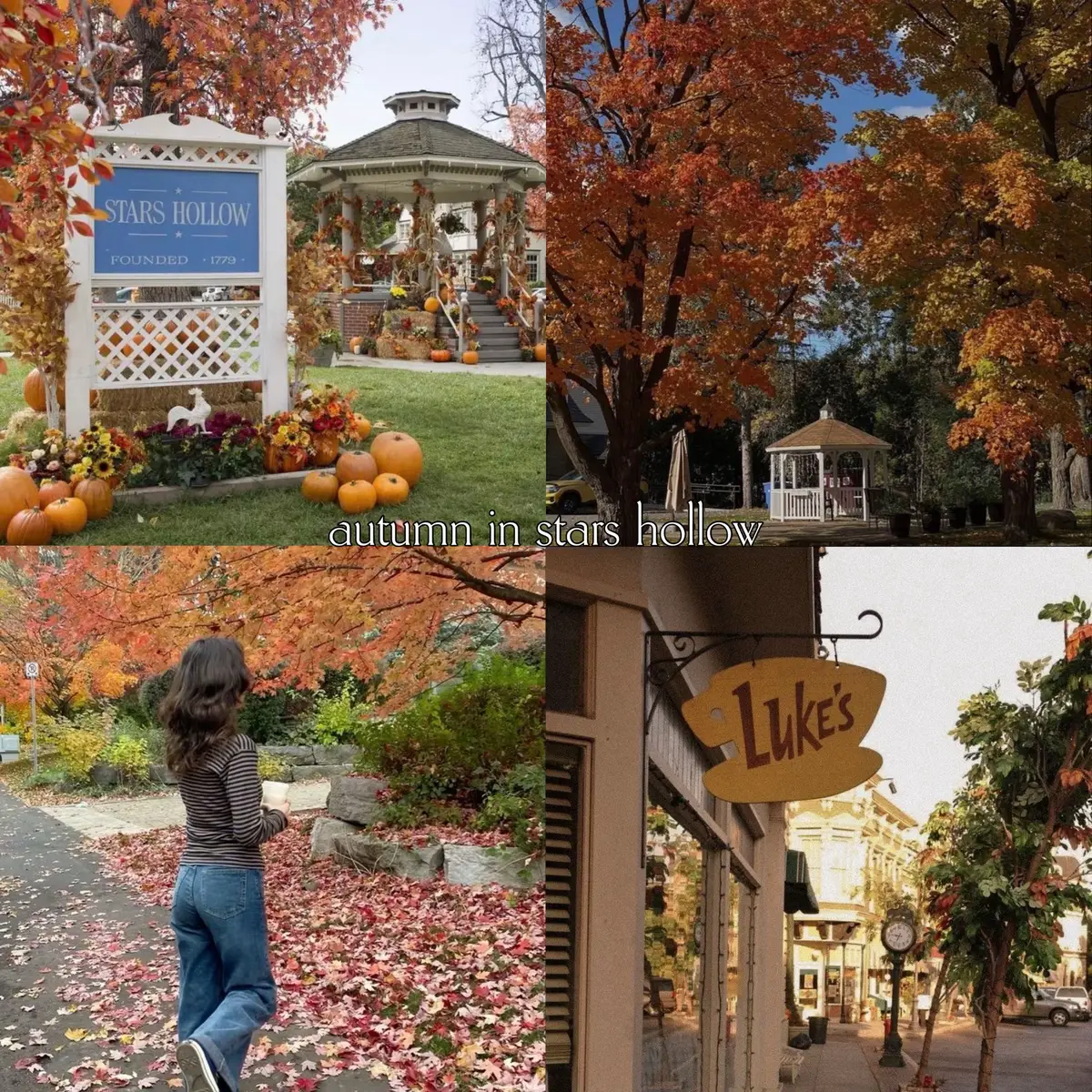 where do you want to spend your autumn?🍂✨ #downtowngirl #aesthetic #foryou #fallaesthetic #nostalgic #pinterest #autumn #fall #starshollow #forkswashington #mysticfalls #hogwarts #gilmoregirls #twilight #thevampirediaries #harrypotter 