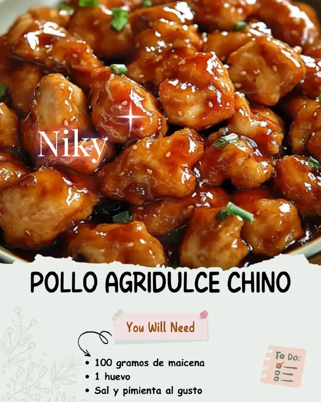 Pollo Agridulce Chino😋 📋 Ingredientes: Para el pollo: 500 gramos de pechuga de pollo, cortada en cubos 100 gramos de maicena 1 huevo Sal y pimienta al gusto Aceite para freír Para la salsa agridulce: 4 cucharadas de salsa de tomate (kétchup) 3 cucharadas de azúcar 2 cucharadas de vinagre blanco 2 cucharadas de salsa de soja 1 cucharada de maicena disuelta en 1/4 de taza de agua 1/2 taza de agua 📝 Instrucciones: En un bol, sazona los cubos de pollo con sal y pimienta. Añade el huevo batido y mezcla bien. Pasa los cubos de pollo por la maicena, asegurándote de que queden bien cubiertos. Calienta abundante aceite en una sartén o wok y fríe los cubos de pollo hasta que estén dorados y crujientes. Retíralos y colócalos sobre papel absorbente para eliminar el exceso de aceite. Para la salsa agridulce, mezcla en una sartén la salsa de tomate, el azúcar, el vinagre, la salsa de soja y el agua. Calienta a fuego medio hasta que la mezcla comience a hervir. Añade la maicena disuelta en agua y remueve continuamente hasta que la salsa espese. Incorpora los cubos de pollo frito a la sartén y mezcla bien para que se cubran uniformemente con la salsa agridulce. Cocina por un par de minutos más, luego retira del fuego y sirve caliente. Tiempo de preparación: 15 minutos | Tiempo de cocción: 20 minutos | Tiempo total: 35 minutos Porciones: 4 porciones Calorías: 400 Kcal por porción #comida #nutrition #hechoencasa #recetas #RecetaFácil 