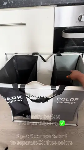 GoDyna Large Laundry Basket 3 Sections Aluminium Folding Laundry Cloth Basket Washing Hamper Bin Storage Bag Light Dark for Bedroom Black and white gray Lightweight Organiser#tiktokmademebuyit #dealdrop #viral 