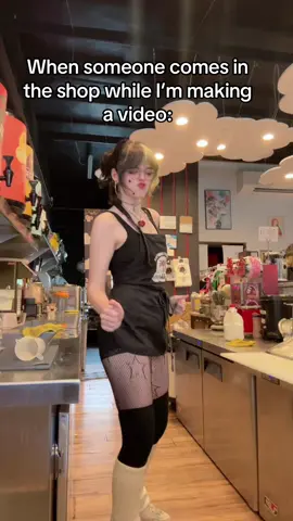 Funnily enough someone came in just as I was finishing this video🤦🏻‍♀️ #fyp #fypシ #girl #trending #aesthetic #alt #altgirl #emo #emogirl #dance #funny #work #bobashop #bobarista 
