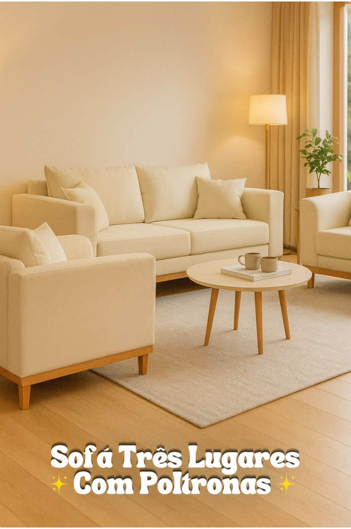 Kit Sofá 3 Lugares e Poltronas Sala de Estar Beny Suede Madeira Estofados!  Link de Compra na BIO👆Coleção Casa Charmosa! #tiktokshop #rosadosventoshop #casaedecoração #decoração #novosseguidores 