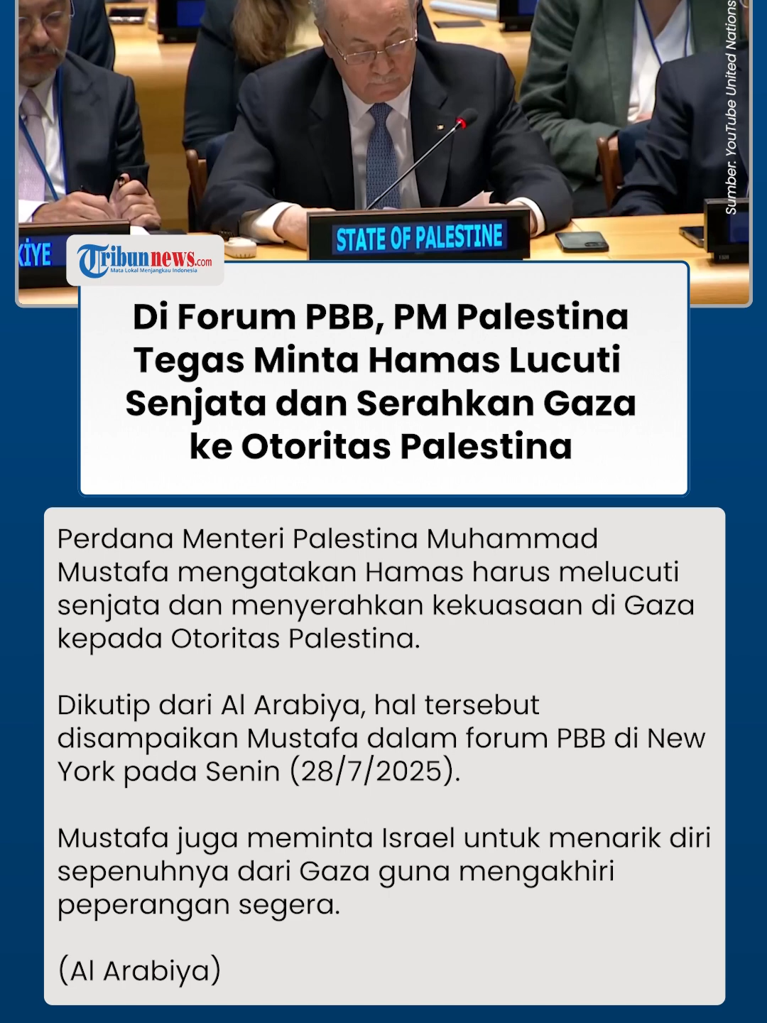 Di Forum PBB, PM Palestina Hamas Harus Melucuti Senjata dan Serahkan Kendali Gaza atas kepada Kami #forumpbb #pbb #pmpalestina #hamas #gaza #hamasvsisraelnews