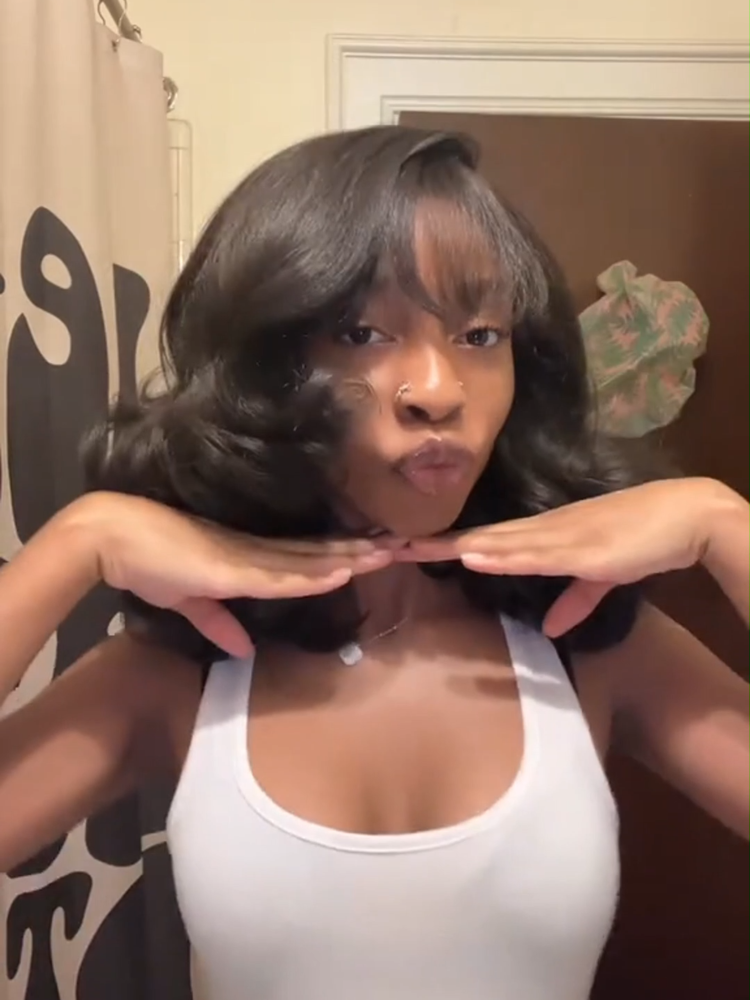 What do you think of short hair with bangs?😍#wavymyhair #wig #hair #hairstyle #tiktoktowigs #haircuts #bangs #wigwithbangs #shortbob