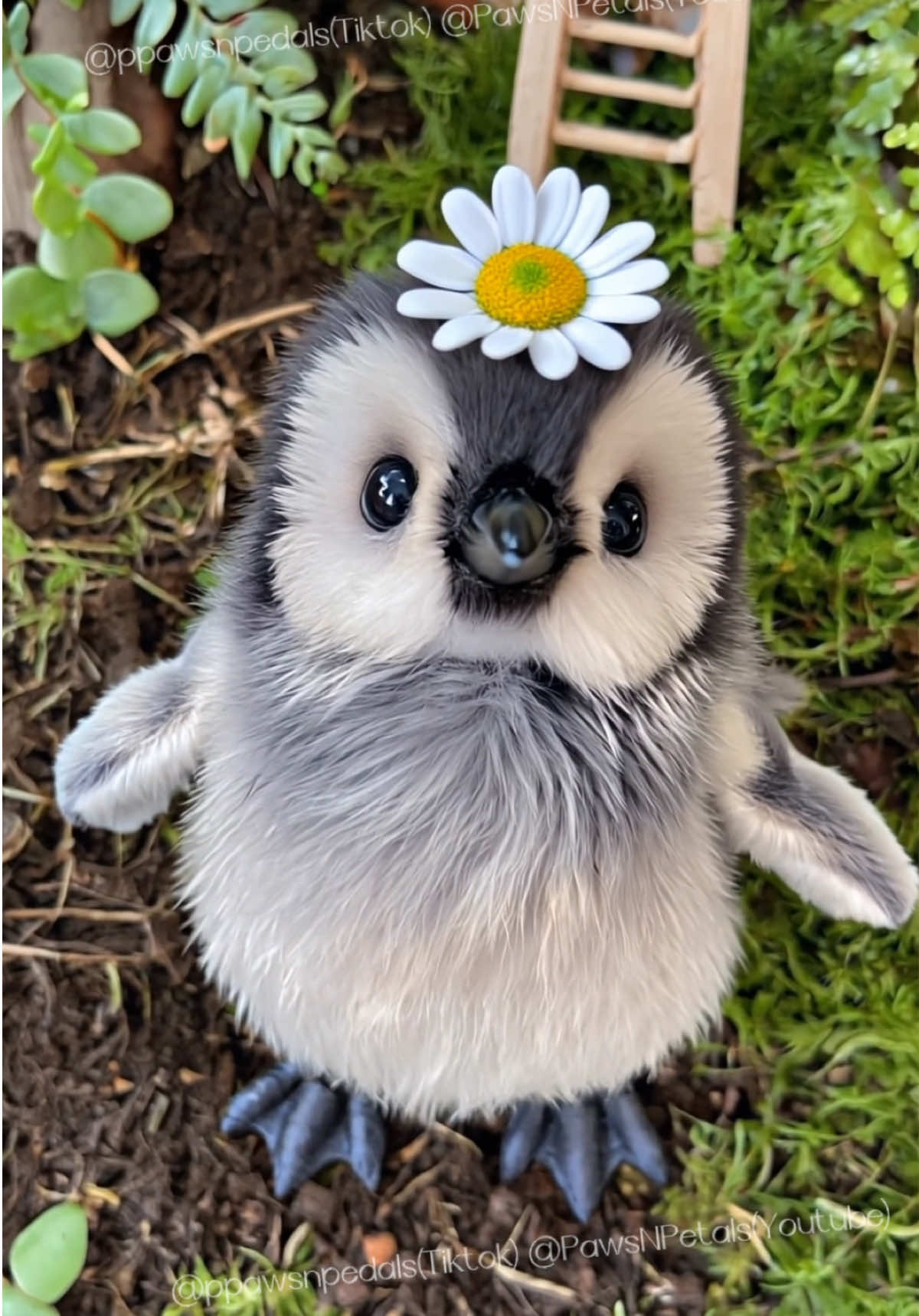 A daisy on head, I’m cute, it’s been said! 😄#cute #cuteanimals #fluffy #penguin #babypenguin #lovely #funny 