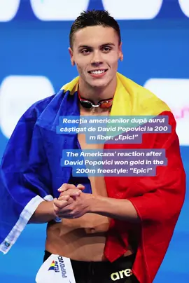 David Popovici a făcut din nou spectacol în bazin, de data aceasta la Campionatele Mondiale de Natație de la Singapore. • Reacția americanilor după aurul câștigat de Popovici la 200 m liber: „Epic!” La doar 20 de ani, înotătorul român a devenit dublu campion mondial în proba de 200 metri liber, reușind o cursă electrizantă și un final de poveste. Plecat de pe culoarul 6 și cu al patrulea timp în calificări, David a trecut linia de sosire primul, cu un timp fantastic: 1:43.53, al patrulea cel mai bun al carierei și cel mai rapid din 2025! Reacția americanilor după aurul câștigat de Popovici la 200 m liber: „Epic!” Americanii au fost printre primii care au reacționat. Site-ul de specialitate SwimSam a numit cursa „epică” și a evidențiat revenirea uluitoare a românului, care l-a depășit pe starul lor Luke Hobson cu mai bine de o jumătate de secundă pe ultimii 50 de metri. „David Popovici a recuperat mai bine de jumătate de secundă față de Luke Hobson pe ultimii 50 de metri, depășindu-l pe american într-o cursă epică, în care ambii au coborât sub bariera de 1:44. Popovici a atins peretele în 1:43.53 pentru a-și recâștiga titlul mondial după victoria din 2022” #DavidPopivici #România🇷🇴 #news #libertate #sport #natatie ##world  @sport.ro 