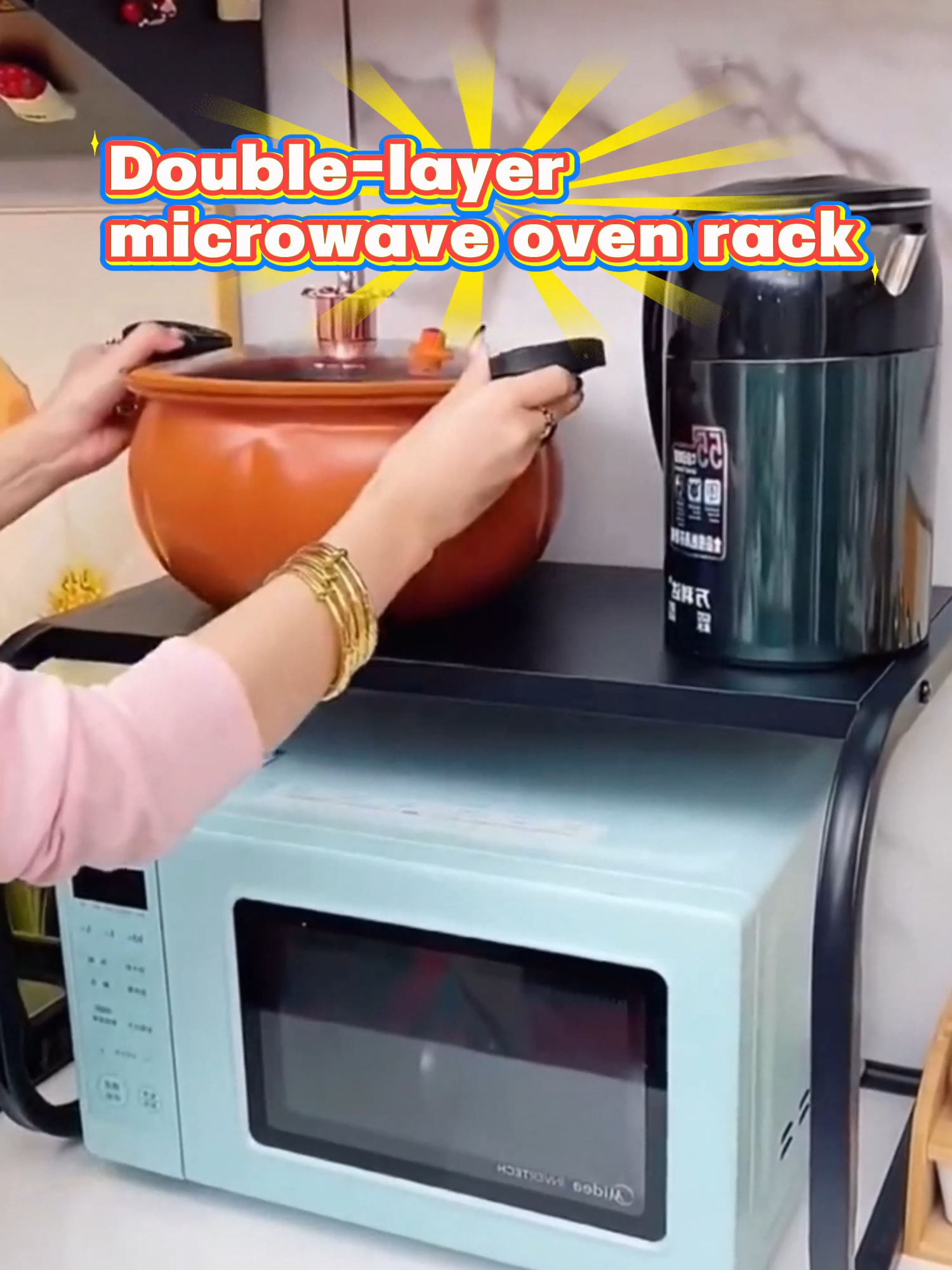 This microwave rack is a good steal!!! High load bearing — super sturdy, can hold so many things without shaking.#microwaverack #kitchenessentials #homeimprovement #tiktokshopsg #createtowin #scalable #microwaveoven #storagerack #goodthing
