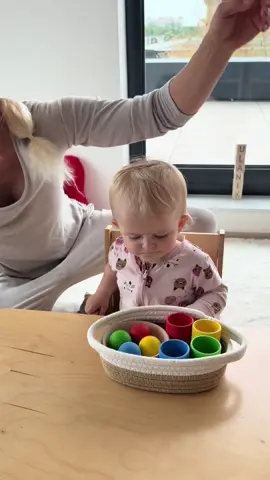 Color matching wooden toy “Balls in Cups” for toddlers 