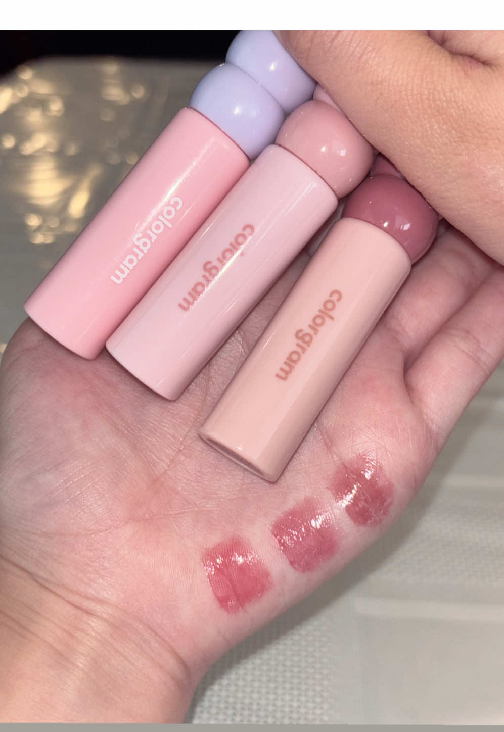 Swatching my Colorgram Fruity Glass lip tints! 🍓#colorgram #makeupswatches  #kbeauty #liptint #asianbeauty #lippies #fyp 