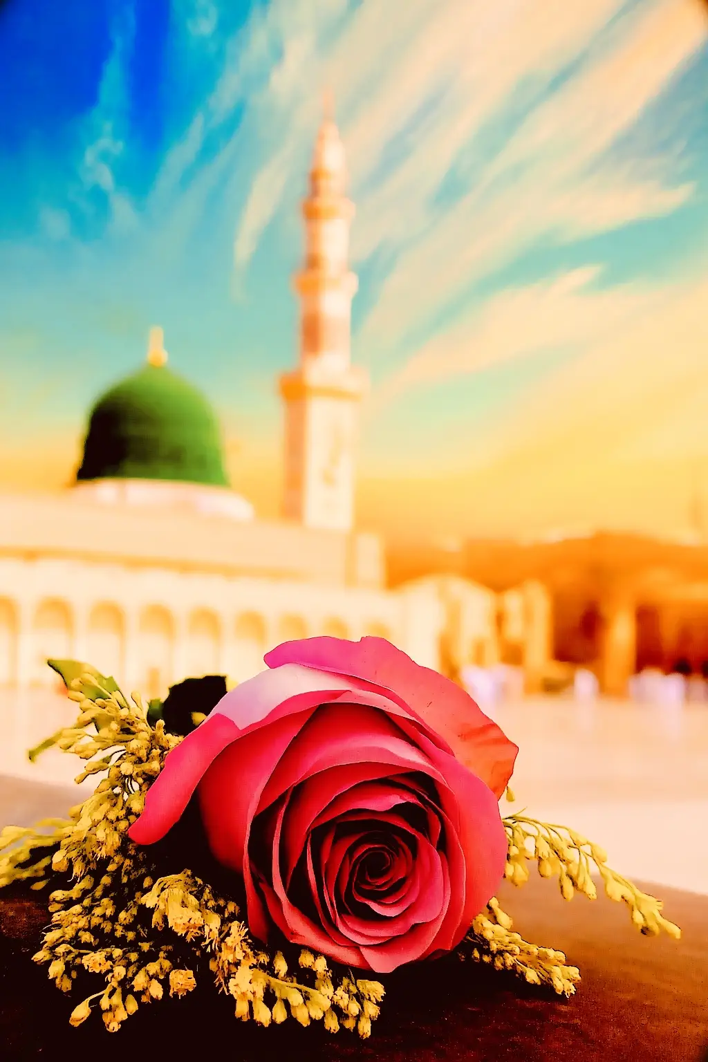 Madinah, the City of the Prophet, shines bright A beacon of faith, where Islam's history takes flight The Masjid an-Nabawi, a mosque of grandeur and might Where the Prophet Muhammad's tomb is a sacred sight The city's streets are lined with date palms, green and tall A tranquil oasis, where faith and peace enthrall Madinah's rich history and heritage are palpable and real A place where Muslims from all over the world come to feel. The city's warm hospitality and welcoming smile Make it a place of pilgrimage, worth traveling a long while. #1mviews #grow 