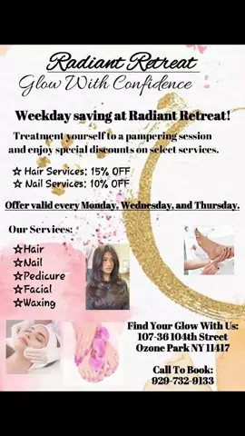 WEEKDAY SAVINGS AT RADIANT RETREAT #RADIANTRETREAT #salon #nyc #fyp 
