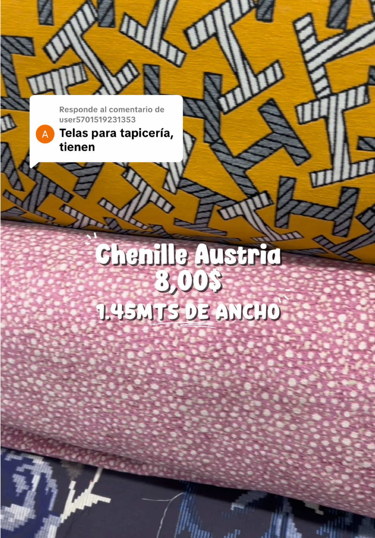 Respuesta a @user5701519231353  Estilos y colores para tu hogar, con nuestras telas puedes tapizar muebles, cojines y mucho más✨ 👉🏻Chenille Austria 8,00$ el metro 1.45mts de ancho 👉🏻Tapi Arrecife 6,00$ el metro 1.45mts de ancho 👉🏻Tapi Tempo 5,00$ el metro 1.45mts de ancho 👉🏻Tapi Centella 7,50$ el metro 1.45mts de ancho 🔻El Castillo Tu Centro Textil ¡Lo Maximo en Telas! 🔻 #fyppppppppppppppppppppppp #tapiceria #venezuela #moda #like #paratii 