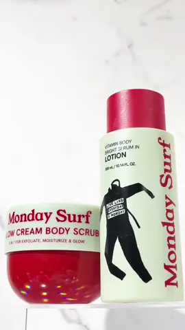I tried this Body scrub + Lotion from @mondaysurf_official  and felt glowy and hydrated  𝐆𝐥𝐨𝐰 𝐂𝐫𝐞𝐚𝐦 𝐁𝐨𝐝𝐲 𝐒𝐜𝐫𝐮𝐛 𝐊𝐞𝐲 𝐈𝐧𝐠𝐫𝐞𝐝𝐢𝐞𝐧𝐭𝐬 𝐑𝐢𝐜𝐞 𝐁𝐫𝐚𝐧 𝐎𝐢𝐥 & 𝐀𝐫𝐠𝐚𝐧 𝐎𝐢𝐥: Nourish & Soften skin 𝐂𝐚𝐦𝐞𝐥𝐥𝐢𝐚 𝐎𝐢𝐥: Locks in moisture & boost skin's natural glow 𝐁𝐚𝐦𝐛𝐨𝐨-𝐝𝐞𝐫𝐢𝐯𝐞𝐝 𝐂𝐞𝐥𝐥𝐮𝐥𝐨𝐬𝐞: Gently buffs away dead skin cells (Never Micro-plastics!) 𝐓𝐡𝐨𝐮𝐠𝐡𝐭𝐬:  Exfoliate + Moisturize + Glow all at once. The 45% cream-based formula feels like a dreamy body butter but works like a gentle scrub—no harsh grains, no irritation, just soft, polished skin. 🤍 And the best part? It doubles as a shaving cream! 🙌 The dual-action formula gives the smoothest shave while unclogging pores and refining texture. Shaving + exfoliating in one go. 𝐕𝐢𝐭𝐚𝐦𝐢𝐧 𝐁𝐨𝐝𝐲 𝐁𝐫𝐢𝐠𝐡𝐭 𝐒𝐞𝐫𝐮𝐦 𝐢𝐧 𝐋𝐨𝐭𝐢𝐨𝐧 𝐊𝐞𝐲 𝐈𝐧𝐠𝐫𝐞𝐝𝐢𝐞𝐧𝐭𝐬 𝟐% 𝐍𝐢𝐚𝐜𝐢𝐧𝐚𝐦𝐢𝐝𝐞: Brighten uneven skin tone + support skin barrier 𝐇𝐲𝐚𝐥𝐮𝐫𝐨𝐧𝐢𝐜 𝐀𝐜𝐢𝐝: Boost radiance, hydrate and soften 𝐕𝐢𝐭𝐚𝐦𝐢𝐧 𝐂: Helps to improve skin radiance 𝐓𝐡𝐨𝐮𝐠𝐡𝐭𝐬:  The texture is super light and silky — not sticky or greasy at all. It feels like a serum but hydrates like a lotion. My skin soaks it up fast (dry skin girl) and stays soft all day.  Seriously, my skin has never felt this plump, soft, and lit from within. This is your sign to upgrade your body care routine. This body care duo is giving spa-level skin at home. If you want smooth, glowy, hydrated skin — this is it. Gifted #Mondaysurf #Showertok #ExfoliateAndGlow #koreanskincare #glowingskin #skincarehacks #healthyskin #smellgood #Selfcareroutine #bodyscrub #bodylotion