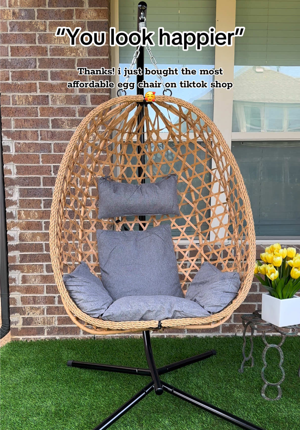 Not gatekeeping because everyone deserves to sit on this cozy egg chair!  Grab it from the link because it is worth every penny 🥰 #eggchair #affordableeggchair #patioeggchair #dreameggchair #tiktokshopbacktoschool #hangingeggchair 