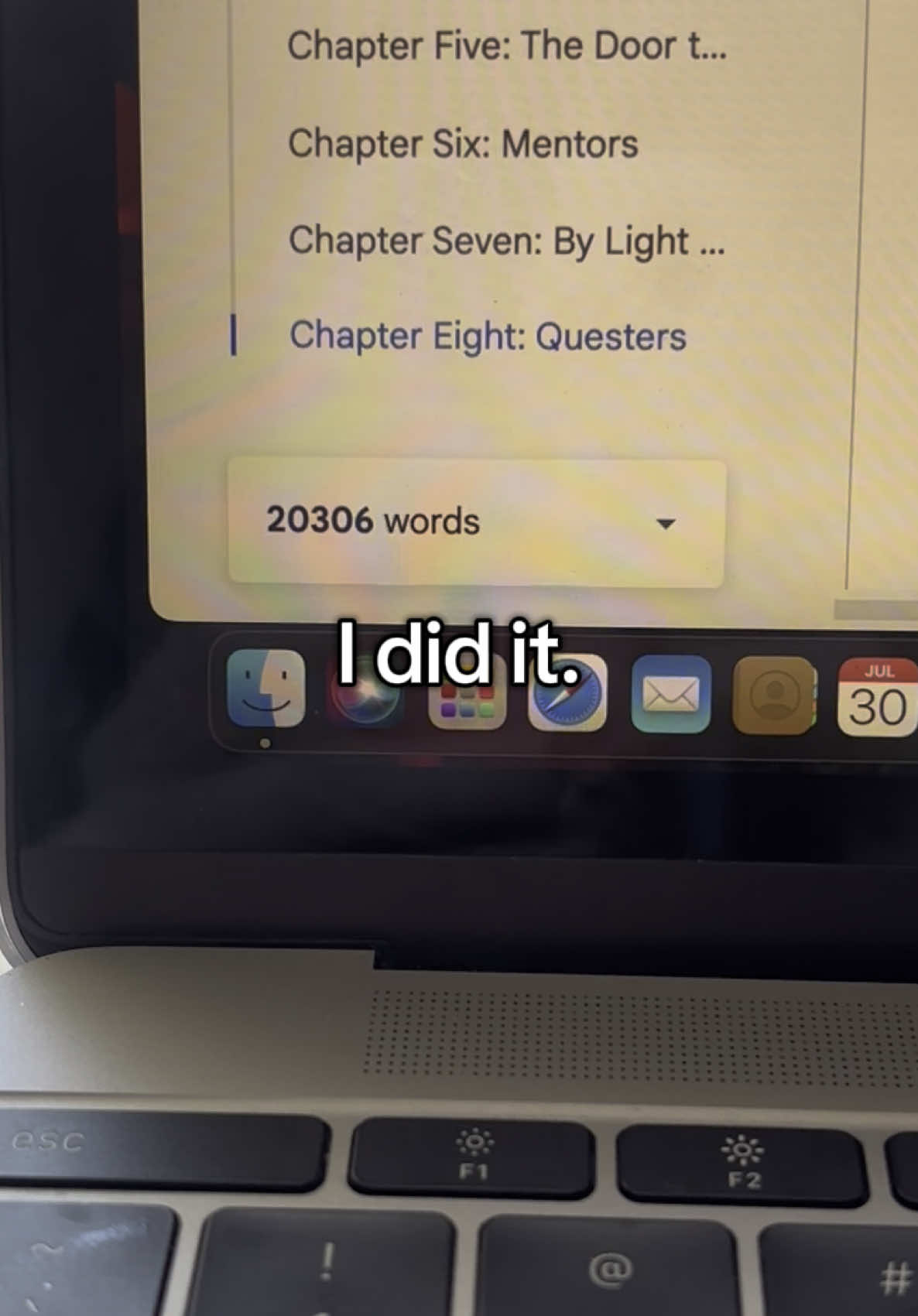 I hit 20k words in my first novel. Several years ago, I tried to write my first novel but it fell apart around 20k words.  I was scared to write a novel ever since, fearing that the story would be trash and fall apart again.  But then I read Storyville, Save the Cat, and Slight Edge.  My mindset was changed.  I was equipped with more writing / outlining knowledge, but it finally hit my thick skull that writing a first draft wasn’t meant to be easy or perfect.  Writing a novel is messy and failure is the path to success.  You can’t learn if you don’t try. I will never hold my own book in my hands if I never write a novel. Writing a first draft is telling yourself the story.  My first 20k words is not pretty, but I can see the skeleton of the story and that’s what matters.  Best writing advice I ever received: Just write.  #storyteller #authorlife #writingabook #teenwriter #writingadvice 