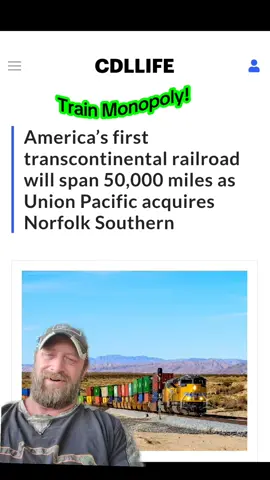 🚛 Attention all truckers! 🚨 Big news: Union Pacific is buying Norfolk Southern to create America’s first transcontinental railroad, spanning 50,000 miles! 🚂 Don’t worry, this ain’t stealing our jobs—those tracks don’t roll up to every store, warehouse, or small town like we do. 💪 Railroads can’t replace the hustle of our rigs delivering door-to-door! Let’s keep the wheels turning, drivers! 🛒 #TruckingLife #TruckDriver #FreightLife #KeepOnTrucking #Transportation #Logistics #TruckerNation
