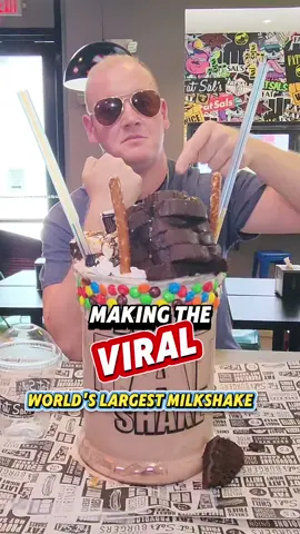 WOULD YOU TRY The Viral world's largest milkshake 📍 @Fat Sal’s Las Vegas n California 60 scoops of ice cream 10 Minute time limit Pretzel sticks Oreo crumbs Graham Cracker crumbs M&ms Hershey chocolate 🍫 6 slices chocolate cake Cheesecake Whole can of whipped cream Win and the $100 shake is free A swag bag full of merch Naming rights  #foodchallenge #milkshake #challenge #bigbackactivities @antonio_loves_wings @Freak Eating 