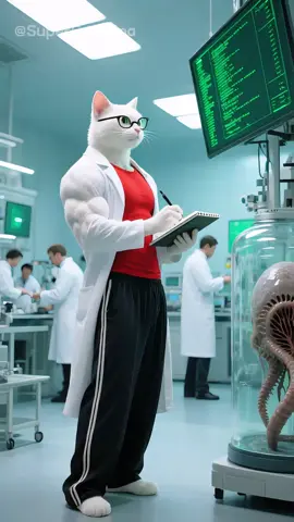 The kitten broke a reagent bottle and turned into a frog. #AI video #AI cat plot #Super cat dad #AI cute pet