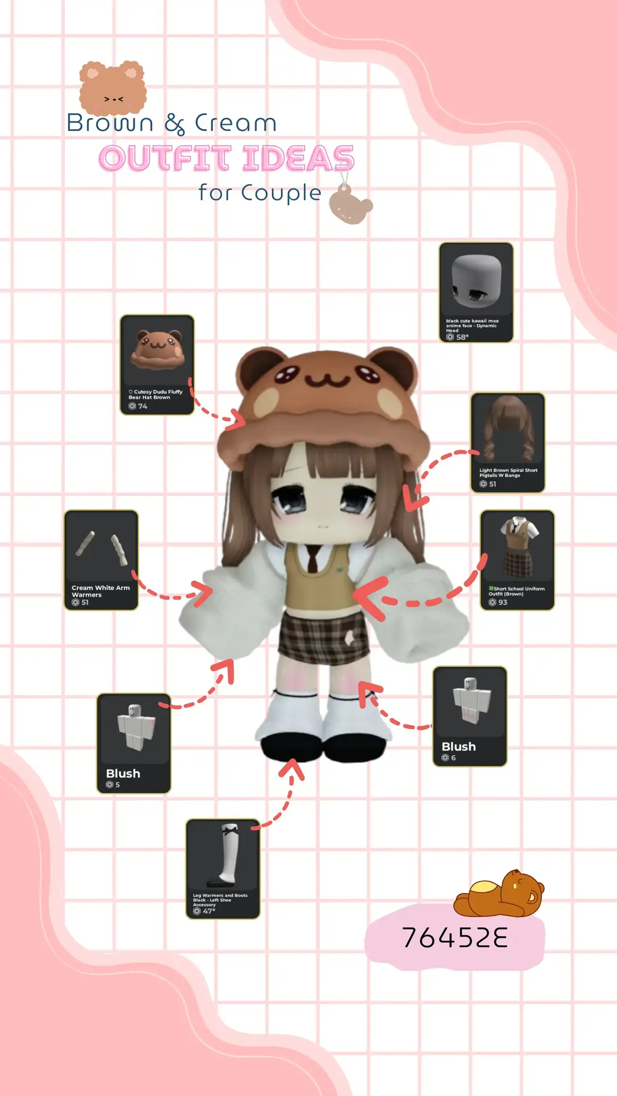 karena ada yg request minta dibuatin outfit coklat + cream + tema2 beruang, jadilah aku berusaha buat 3 outfit ini, semoga kk nya suka yaa 🥹 kalian yg mau request bisa tulis di kolom komentar ya, klo aku bisa pasti aku buatin tp hrs sabar ya 🤭 #roblox #robloxfyp #couplerobloxoutfits #robloxoutfitideas #couplecodeoutfit 