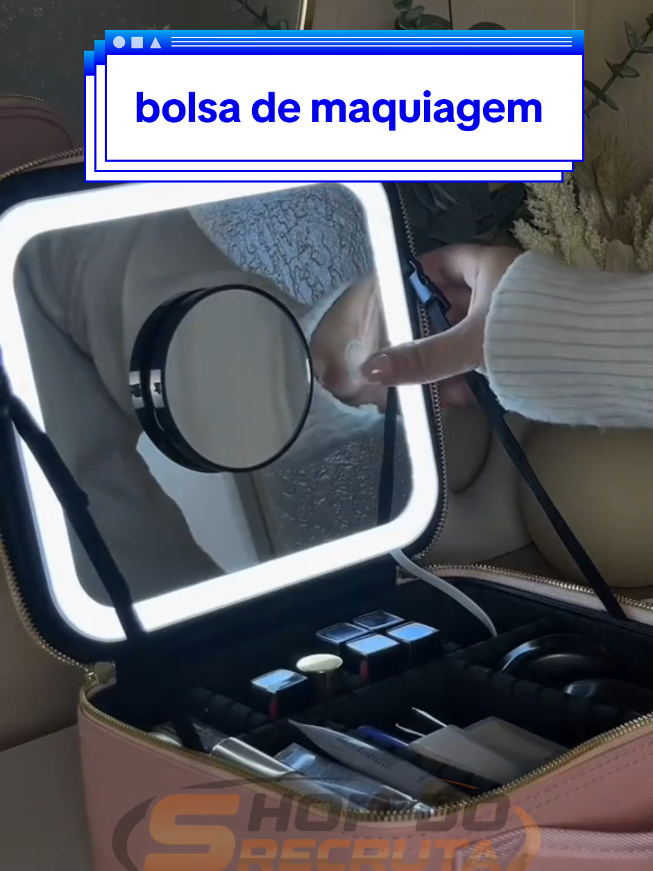BOLSA DE MAQUIAGEM COM ESPELHO DE LED #TikTokShopChegou 