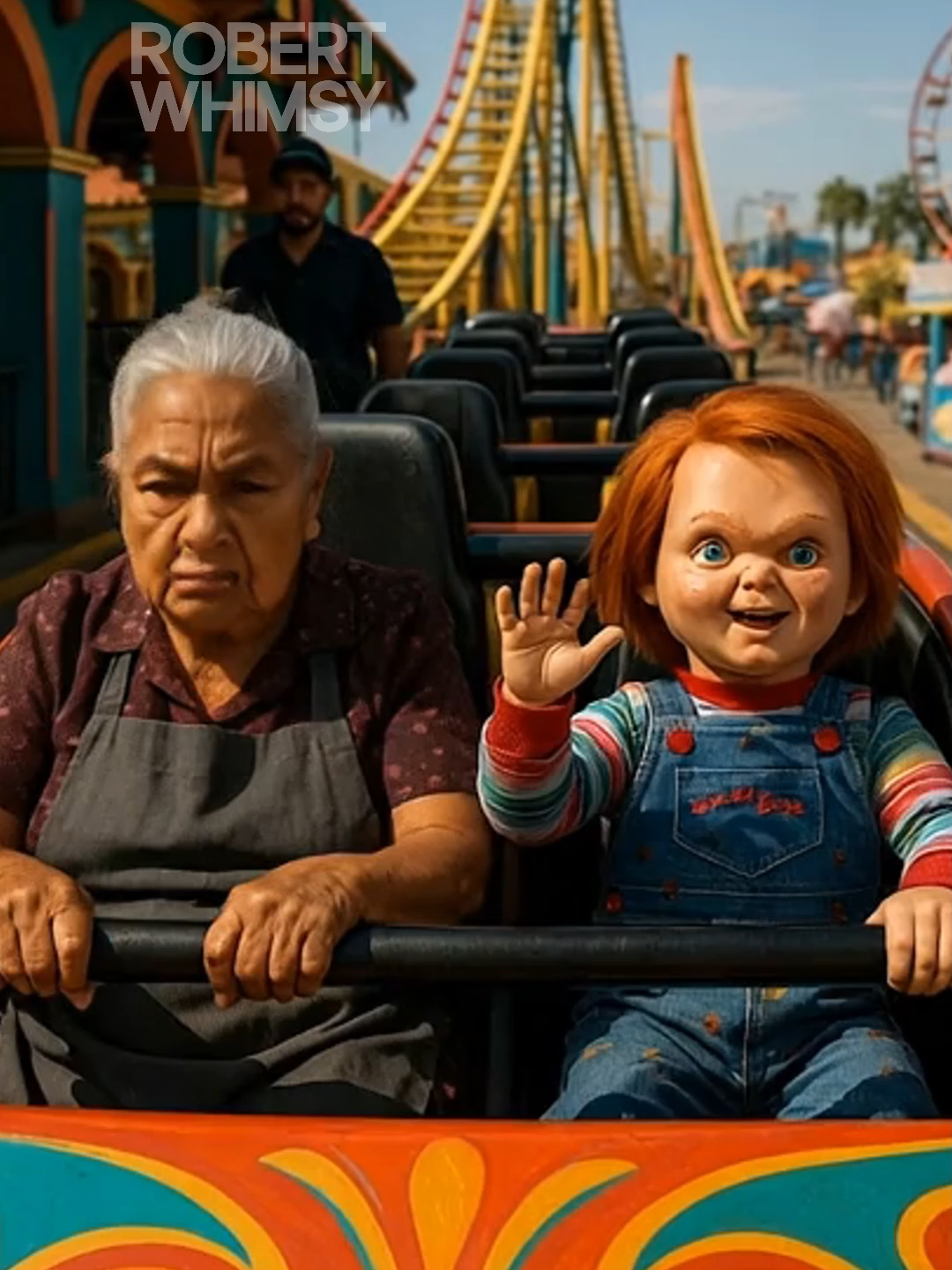 Doña Juana en la montaña rusa con Chucky...🤣🎢🔪 #humor #comedia #chistes #risas #divertido #RobertWhimsy #humormexicano #humortiktok #tendencia #comediante #chistesdetiktok