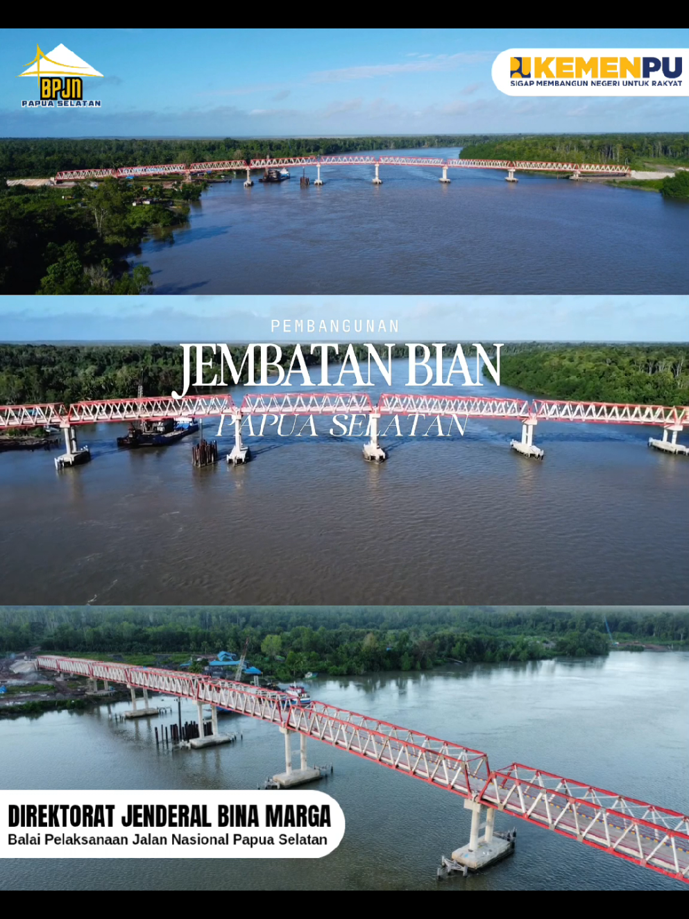 #Haloopacemace  Jembatan Bian adalah salah satu infrastruktur penting yang berada di Kabupaten Merauke, Provinsi Papua Selatan. Jembatan ini dibangun untuk menghubungkan wilayah-wilayah yang terpisah oleh Sungai Bian, salah satu sungai besar di kawasan tersebut. Kebermanfaatan Jembatan Bian 1. Meningkatkan Aksesibilitas dan Konektivitas Menghubungkan daerah terpencil dengan pusat kota atau distrik lainnya di Merauke. Mempermudah akses kendaraan, barang, dan orang, terutama dalam distribusi logistik ke wilayah-wilayah pelosok. 2. Mendukung Sektor Ekonomi Mempermudah mobilitas hasil pertanian, perikanan, dan perkebunan dari pedalaman ke pasar. 3. Membantu pengembangan kawasan sekitar menjadi lebih produktif secara ekonomi. 4. Mendukung Program Strategis Nasional Merupakan bagian dari upaya mendukung pengembangan kawasan Merauke sebagai salah satu lumbung pangan nasional (Food Estate). Memfasilitasi kelancaran transportasi alat berat dan hasil produksi pertanian. 5. Manfaat Sosial Meningkatkan akses warga terhadap layanan kesehatan, pendidikan, dan pemerintahan. 6. Mengurangi ketergantungan pada transportasi air yang lebih lambat dan berisiko. 7. Memperkuat Integrasi Wilayah Mendorong rasa keterhubungan antara masyarakat di berbagai distrik. Jembatan ini bukan hanya fisik, tapi jembatan harapan yang menyatukan potensi, memperkuat koneksi sosial, dan membuka masa depan yang lebih cerah untuk masyarakat Papua Selatan. #SigapMembangunNegeriUntukRakyat  #menyambungnegeriuntukrakyat 