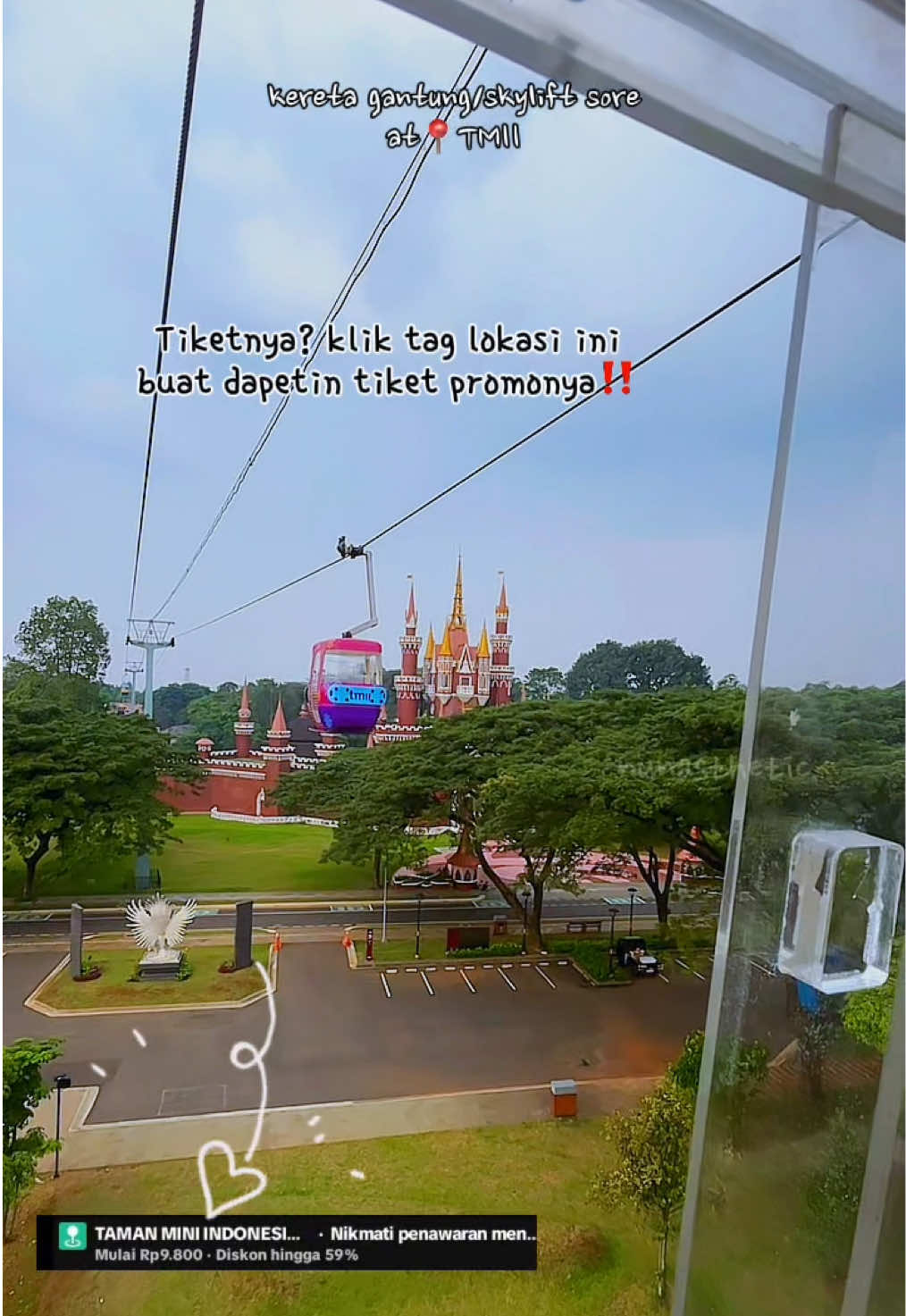 skylift/kereta gantung at📍Taman Mini Indonesia Indah | weekend dapet tiket bundling murah (tiket masuk+kereta gantung) . . #keretagantung #skylift #tmii #tmiijakarta #tamanminiindonesiaindah #placetogo #placetovisit #jelajahjakarta #2025 #tipshemat #jelajahweekend 