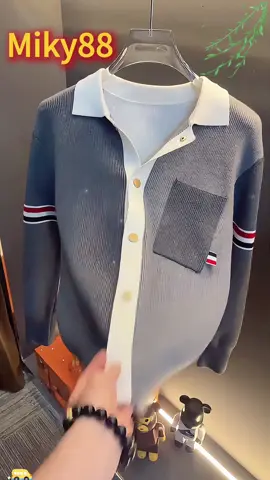 2025 초가을 패션 남성 옷깃 고급 회색 접합 니트 코트#d #fashion #fypシ #OOTD #tb 