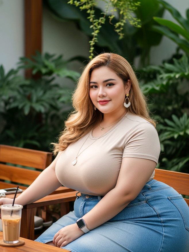 Nongkrong sih nongkrong… tapi outfit tetep harus niat dong 😌 #MommyVibes #ChicAndCurvy #DenimSkirtLook #KontenSantai #OOTDIndonesia