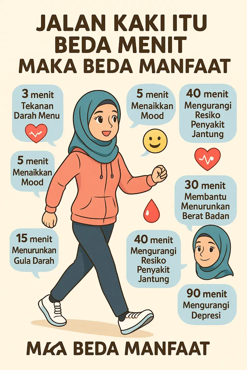 Jalan kaki beda menit, beda manfaat! 💃👣 Dari nurunin tekanan darah sampai ngurangin depresi — cukup dengan langkah kecil tiap hari! #jalankaki  #manfaatjalankaki  #hidupsehat  #fy  #fyppppppppppppppppppppppp 