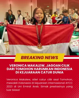 📍Dari Tomohon ke Uni Emirat Arab! Veronica Jefani Sheril Kichi Makalew, gadis cilik 9 tahun, jadi satu-satunya wakil Indonesia di kategori Girl U8 dalam Asian Youth Chess Championship (AYCC) 2023. 🇮🇩💪 Puluhan prestasi sudah dia raih, kini Vero membawa nama Merah Putih di pentas Asia! #VeronicaMakalew #AYCC2023 #CaturIndonesia #BanggaIndonesia 