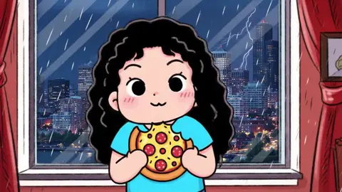 Having pizza in a rainy day #animation #relaxing #eating 